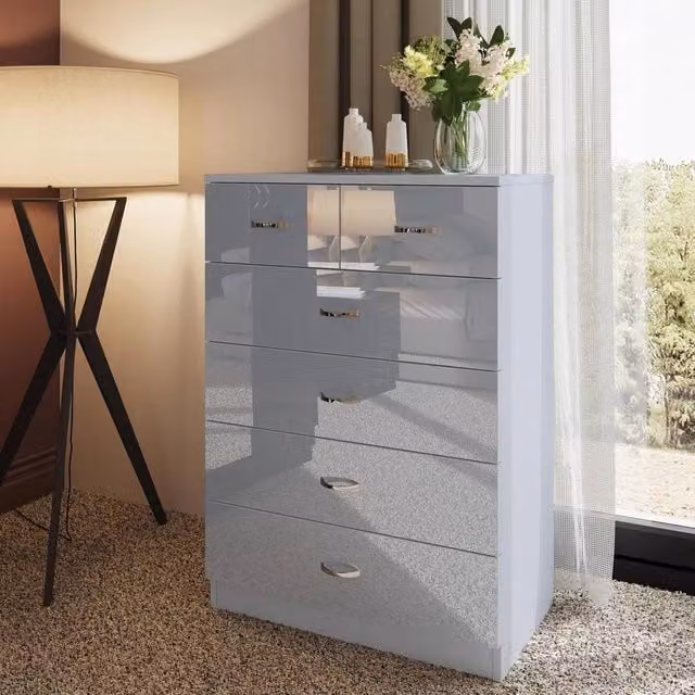 SPETLEK Grey Gloss Tall 6 Drawer Chest