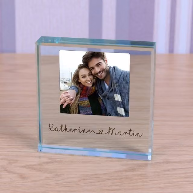 Uniqueful Personalised Happy Couple Glass Token Anniversary Gift in Transparent and Beige