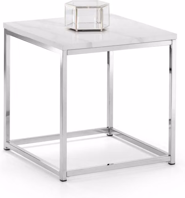 Cheshire Valenza Modern Square Lamp Table with White Marble Top and Chrome Base