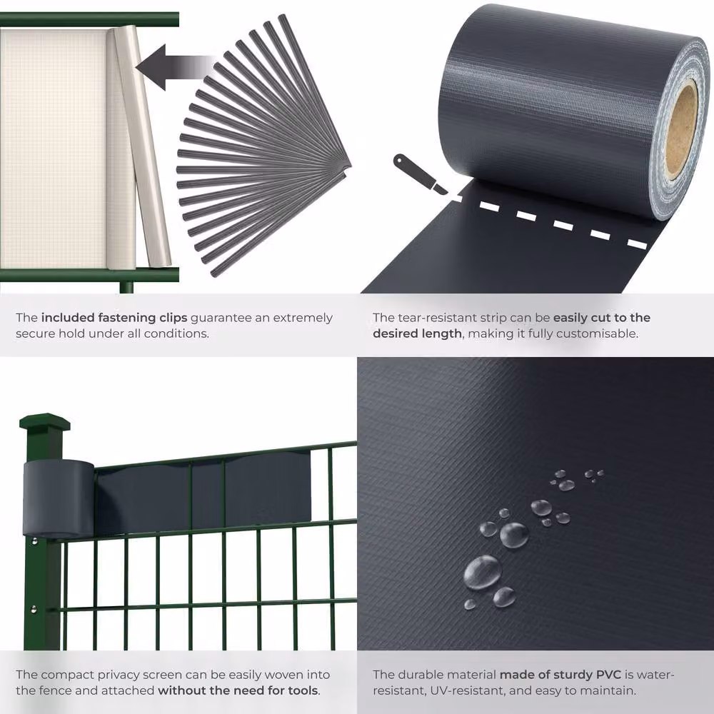 tectake 1 Privacy Film in Anthracite with PVC Strip and Clamp – 5