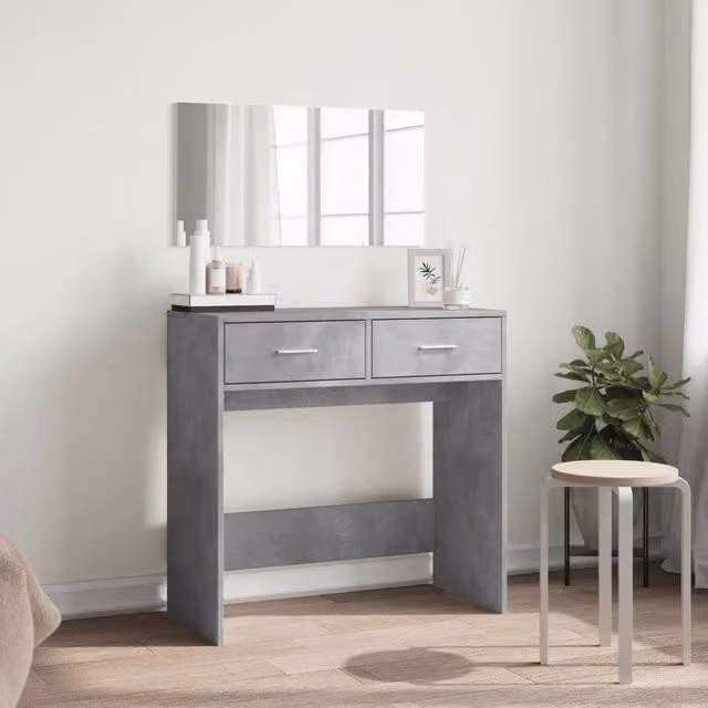 Berkfield Home Modern Dressing Table with Mirror in Concrete Grey, W/D/H: 80 x 39 x 80 cm
