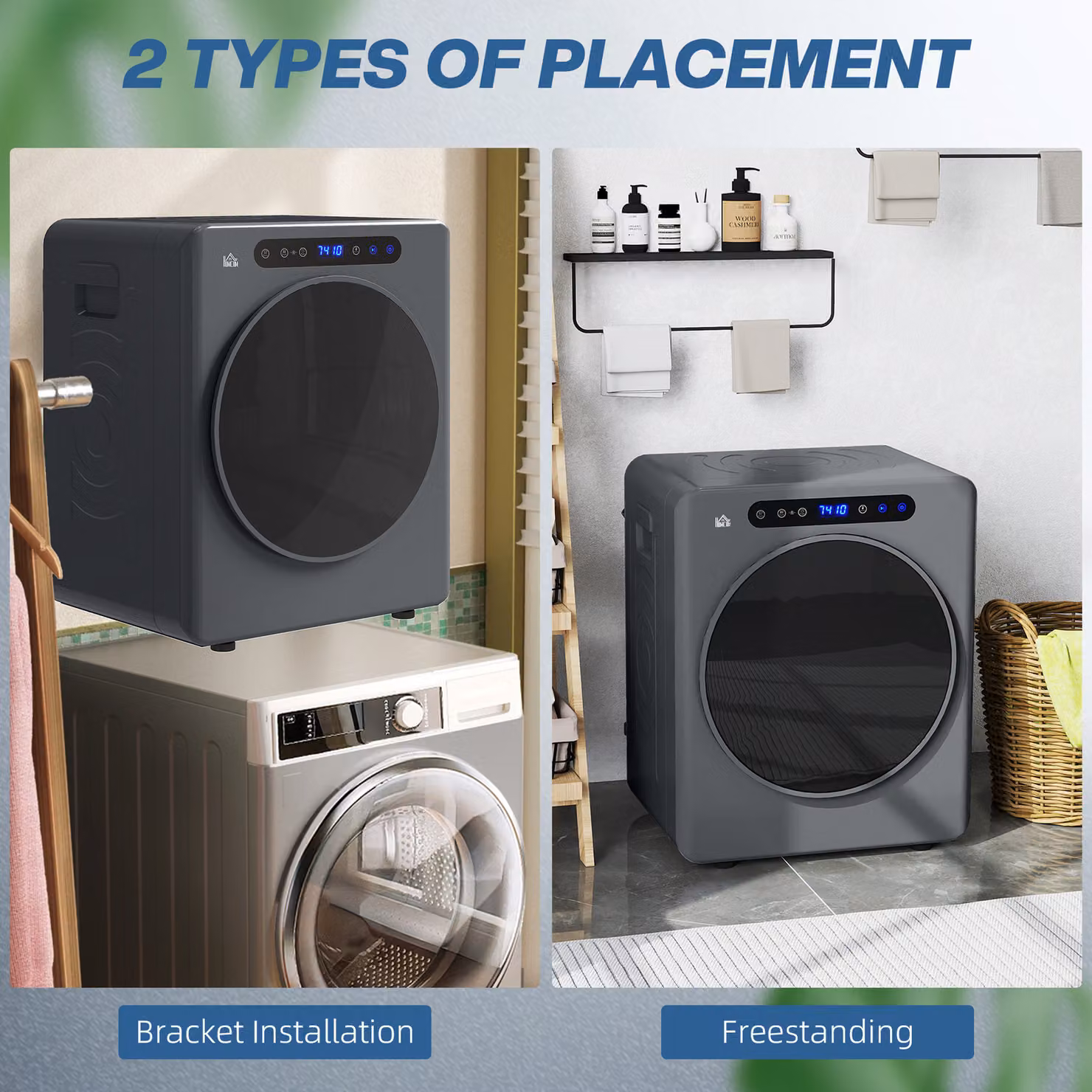 HOMCOM Compact 4kg Freestanding Tumble Dryer in Grey – 7
