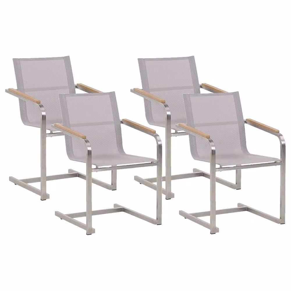 Wyld and Coco Beige 4-Pack Cantilever Garden Chairs with Stainless Steel and Wood Frame – 2