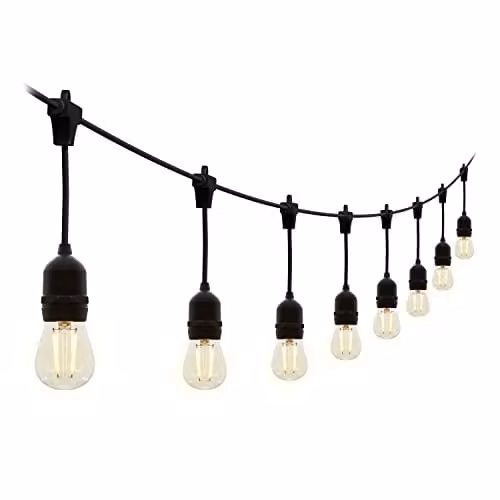 4lite Black Festoon Outdoor String Lighting with 20m Length, 20 Globe Bulb Holders and Warm White Bulbs Included, IP44 Rated