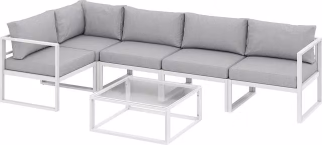 Outsunny 6 Seater Aluminium Garden Furniture Set with Upholstered Cushions in Light Grey – 1