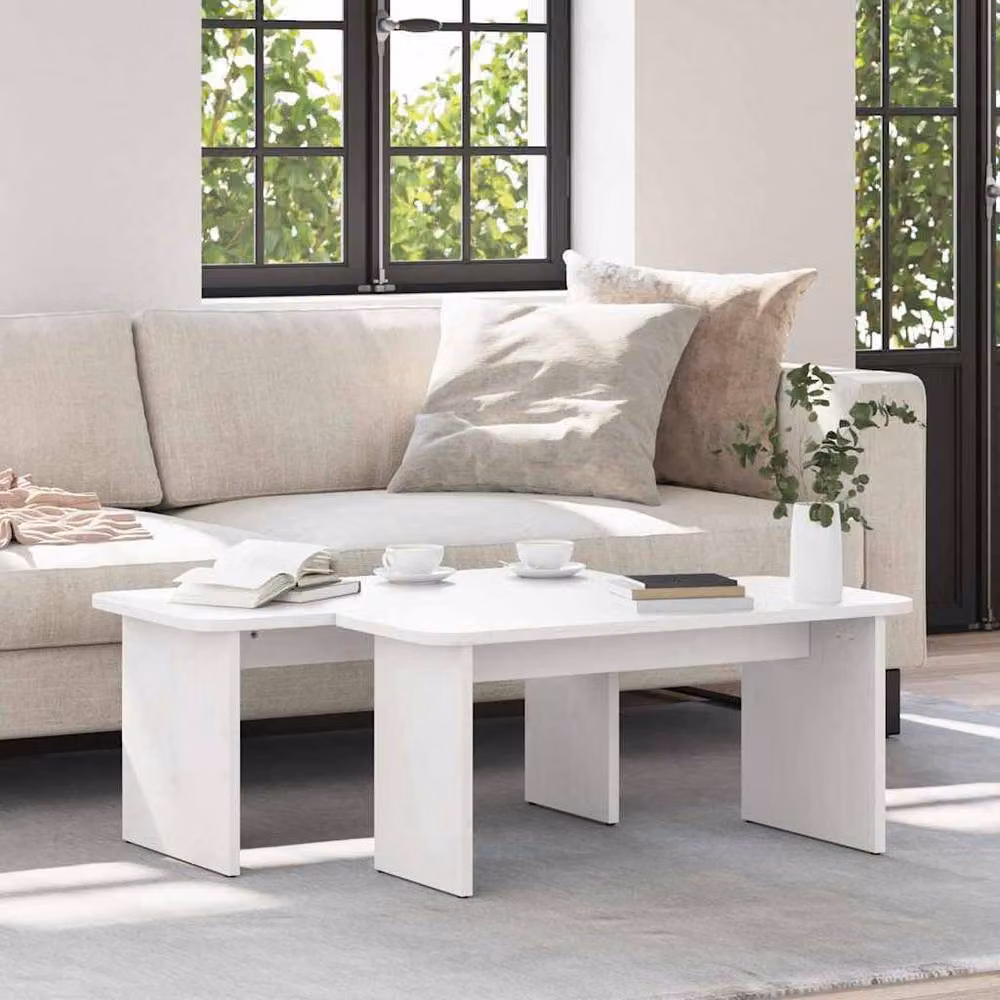 Berkfield Home White Solid Pine Wood Nested Coffee Table Set of 2 – 2