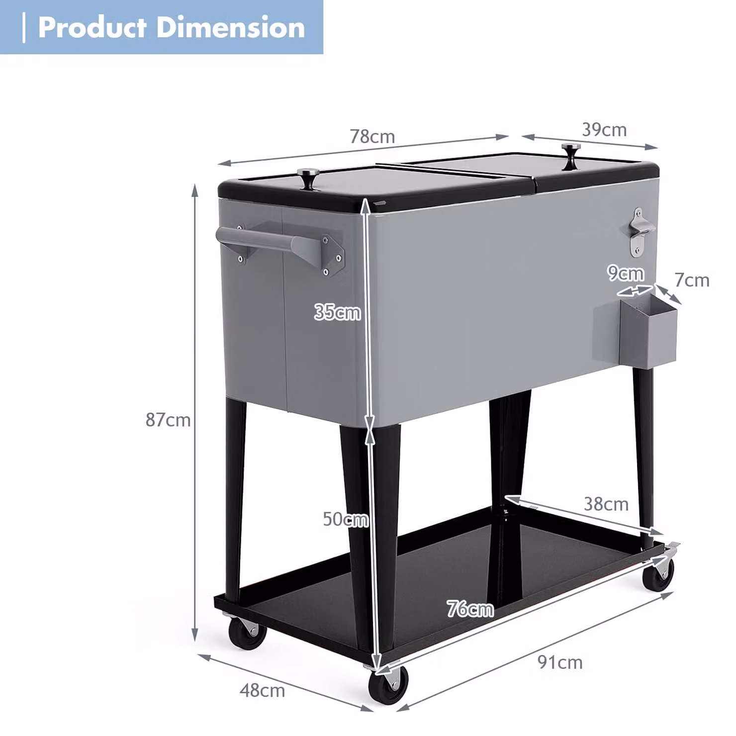 Costway 76L Rolling Cooler Cart Portable Ice Chest on Wheels in Silver – 2