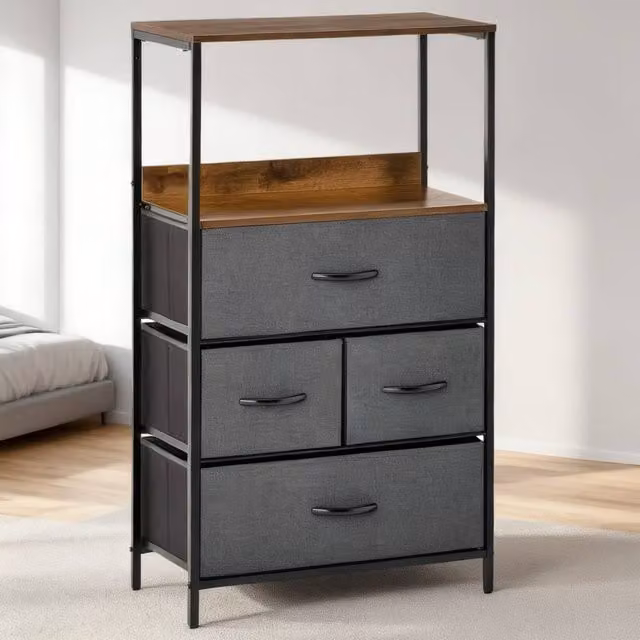 ERGOVEXA 4 Drawer Storage Chest Unit with Shelves in Dark Grey – 1