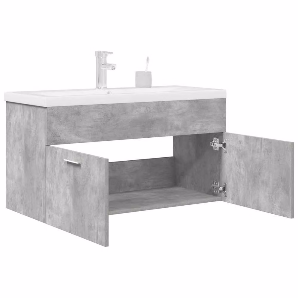 Berkfield Home Wall Mounted Modern Bathroom Sink Cabinet in Matt Concrete Grey – 2