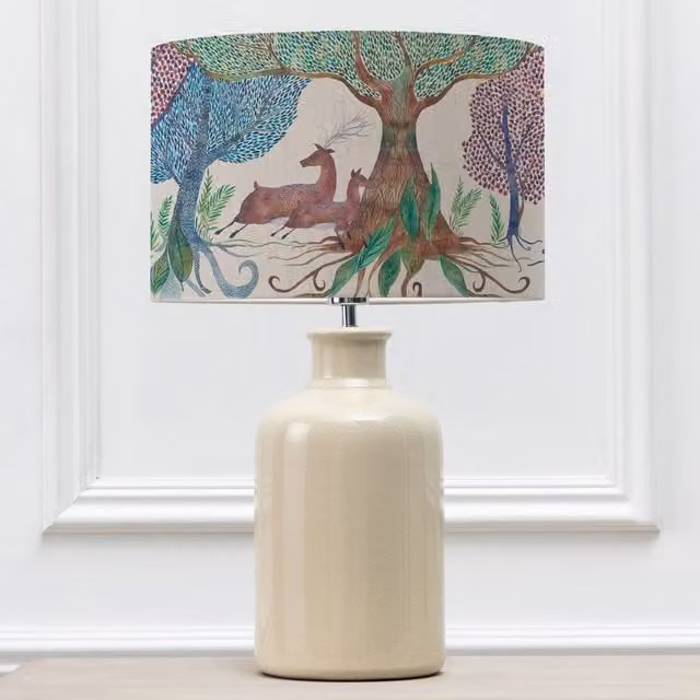 Voyage Maison Elspeth Ceramic Table Lamp with Willow Woods Eva Fabric Lampshade in Beige and Multicolour