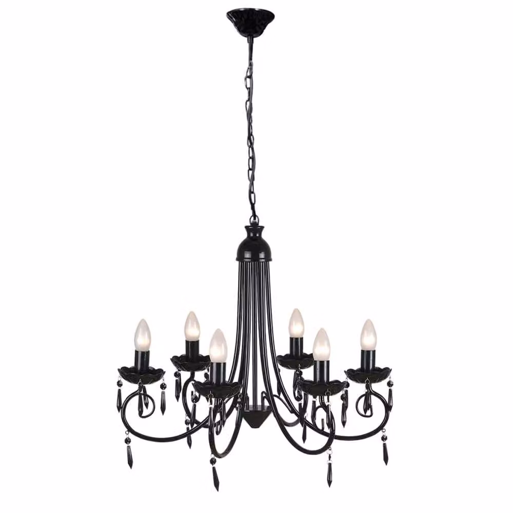 Berkfield Home Black Crystal Pendant Ceiling Lamp with 6 E14 Sockets – 2