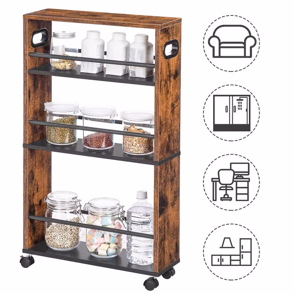 EONLION Brown Rustic Kitchen Storage Trolley and Cart – 3