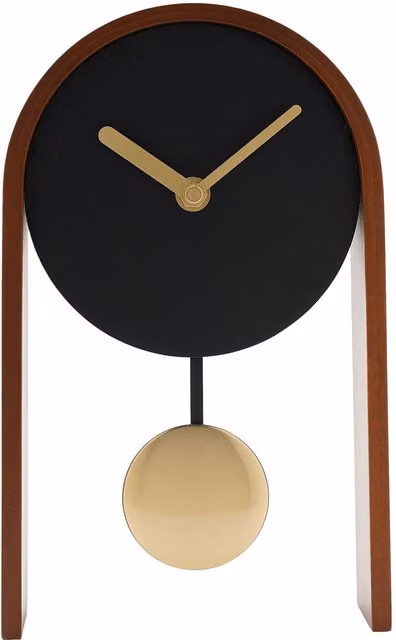 Interval Silent Analog Pendulum Wooden Tabletop Desk Clock in Black and Gold – 1