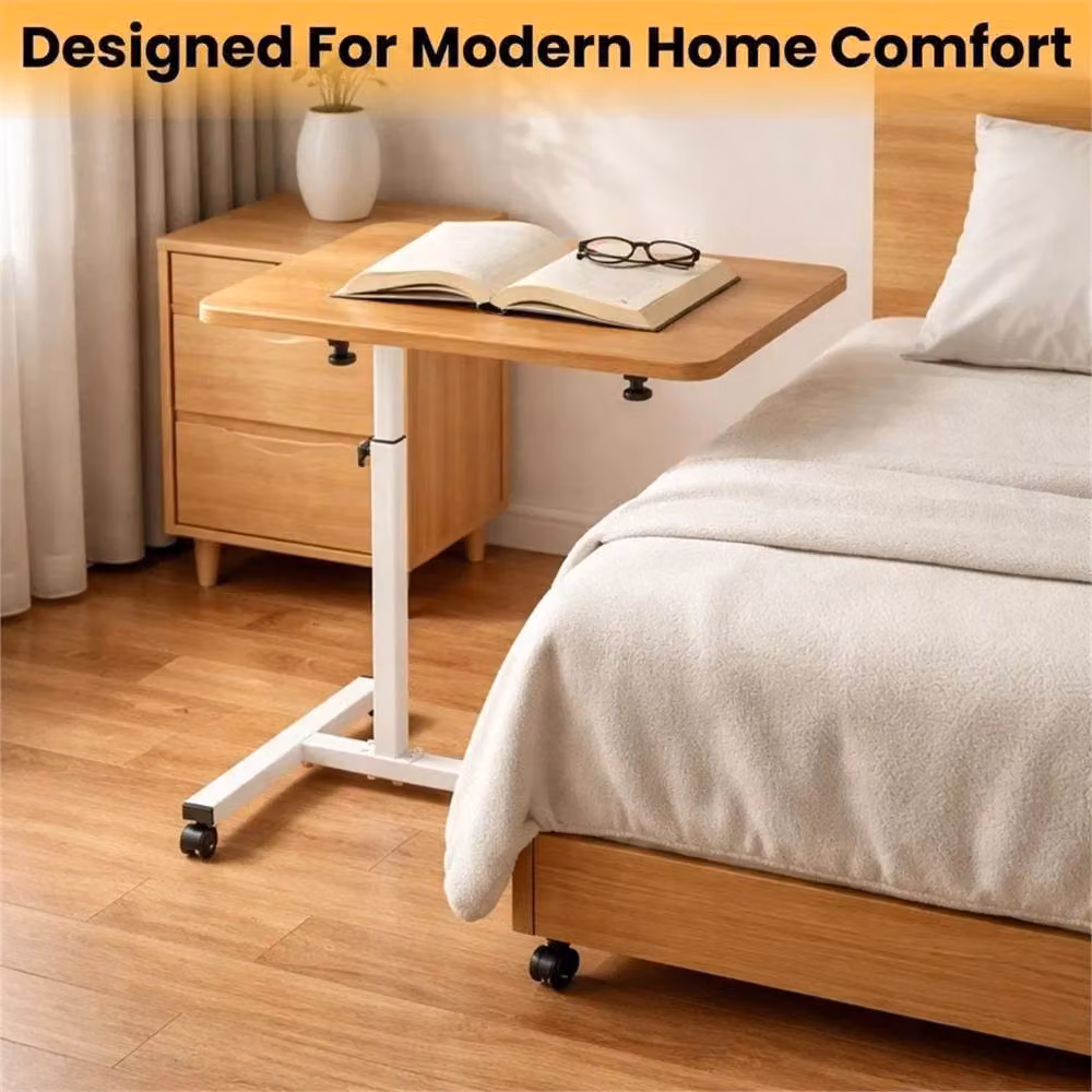 EONLION Natural Portable Laptop Table in Brown, Height Adjustable and Folding with Castors, Width: 100 cm – 3
