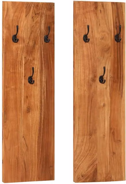 Berkfield Home Set of 2 Wall-mounted Vintage Acacia Wood Coat Racks in Brown, W/D/H: 36 x 3 x 110 cm