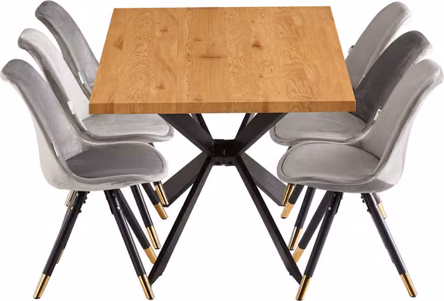 Life Interiors Sofia Duke LUX Dining Set with Rectangular Table and 6 Grey and Gold Chairs