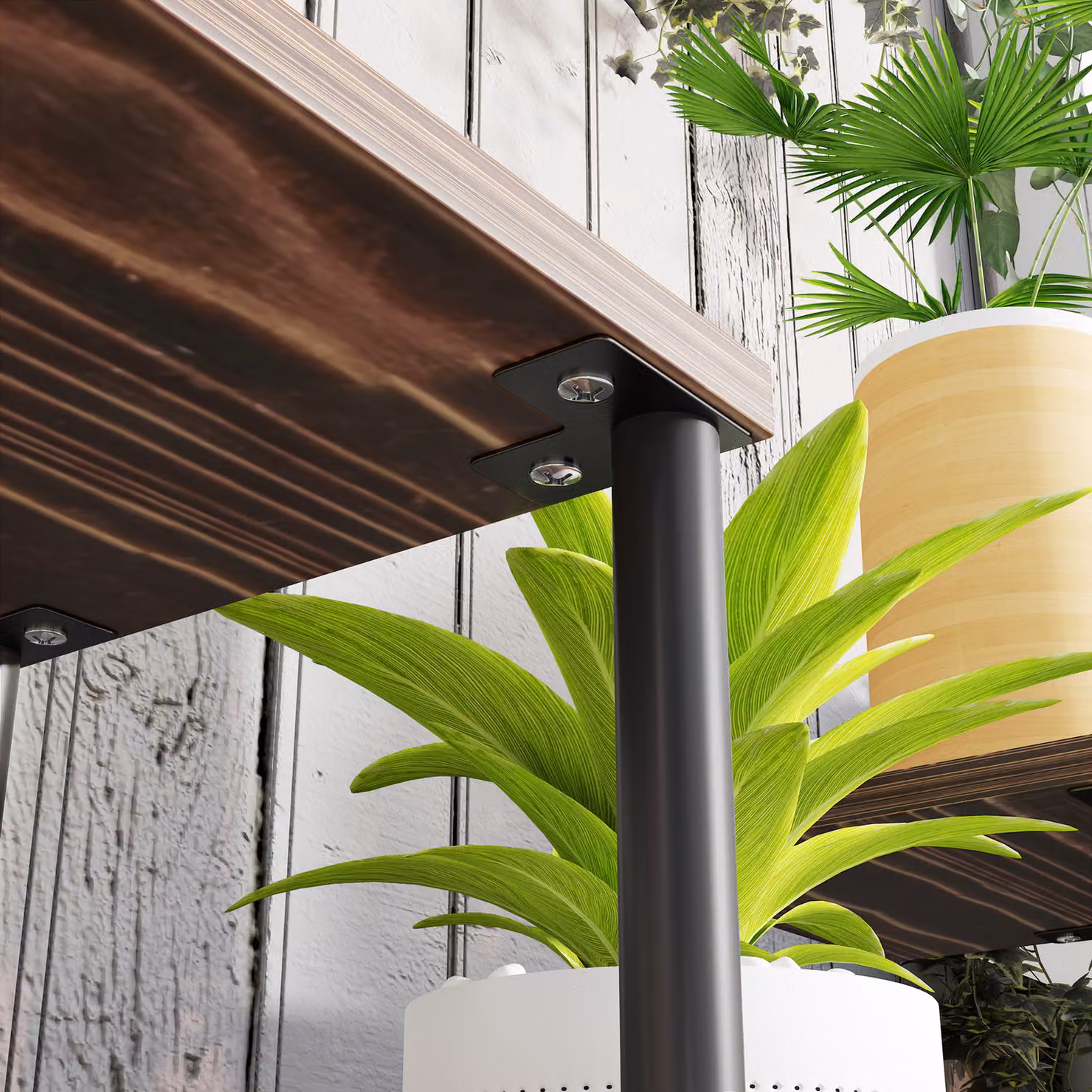 Outsunny Four-Tier Industrial Wooden and Metal Plant Stand, Brown, H 80.0 x W 61.5 x D 24.0 cm – 8