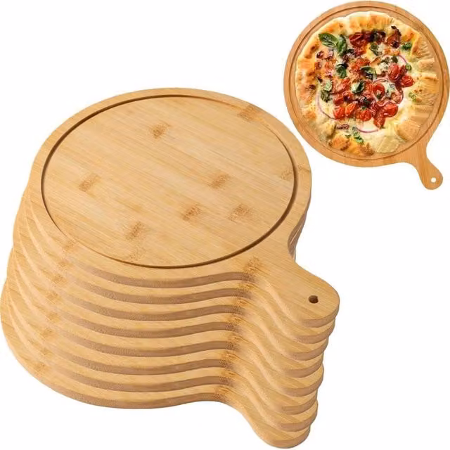 Havendro Round Wooden Pizza Serving Tray, Brown, Diameter: 33 cm – 1
