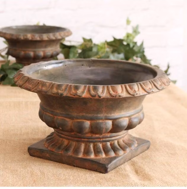 KDMD Rustic French Urn Concrete Pot, Orange, Diameter: 16 cm – 1
