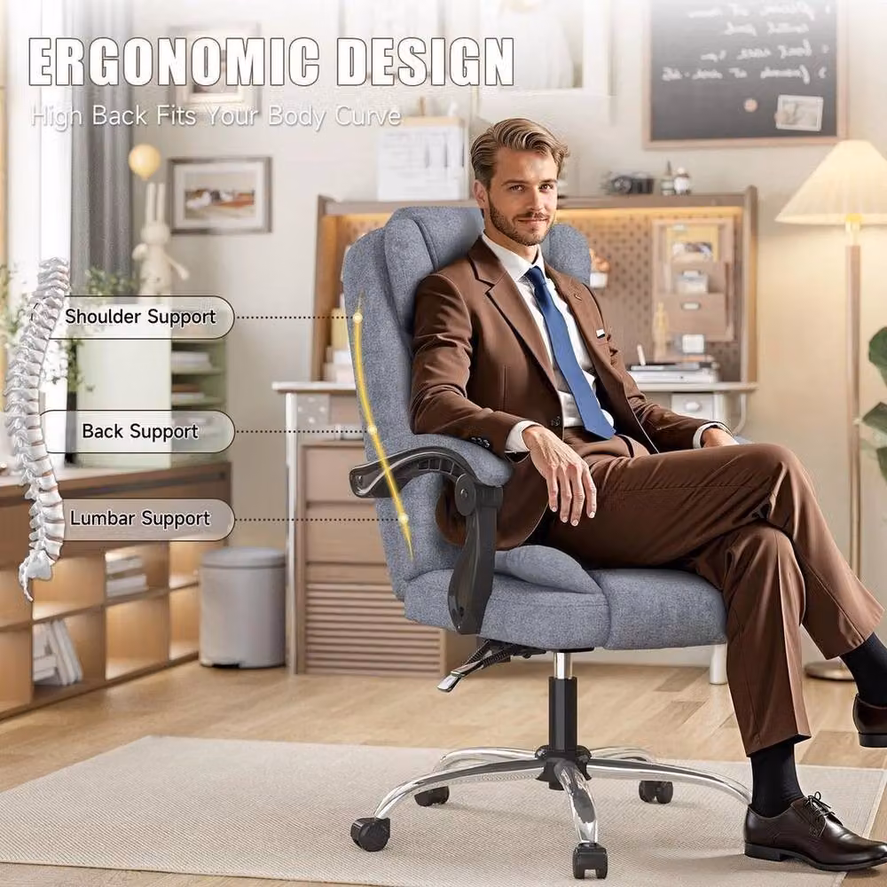 FORGEVIO Grey Fabric Executive Office Chair with Headrest and Armrests – 2