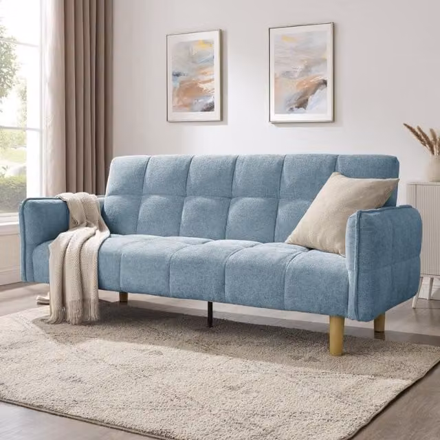 Bergamot Blue Chenille Click-Clack Sofa Bed