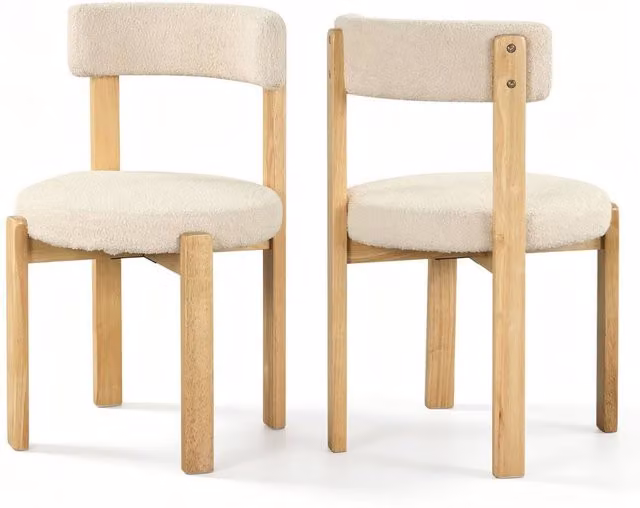 Gymax Set of 2 Modern Dining Chairs with Teddy Fleece Upholstered Seats in Beige