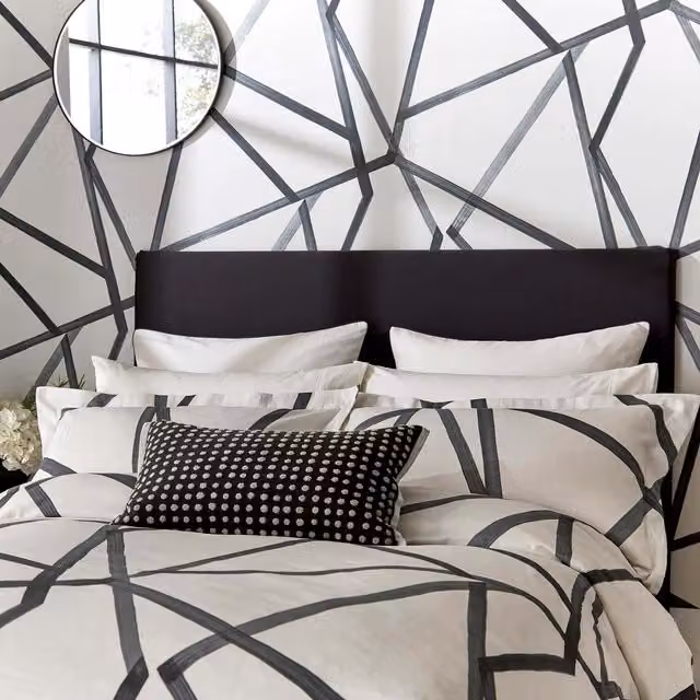 Harlequin Sumi Graphic Cotton Duvet Cover in Grey and Beige, Pillowcase 40 x 60 cm – 1