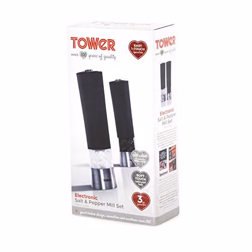 Tower T80400 Electric Salt and Pepper Mill in Black Stainless Steel – 3