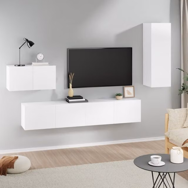 Berkfield Home 4 Piece Classic White Engineered Wood TV Cabinet Set
