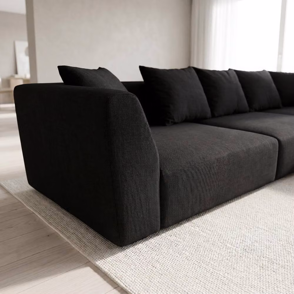 Abakus Direct Tokyo Large L-Shape Corner Sofa in Black and Beige Basket Weave Fabric with Deep Seats – 4