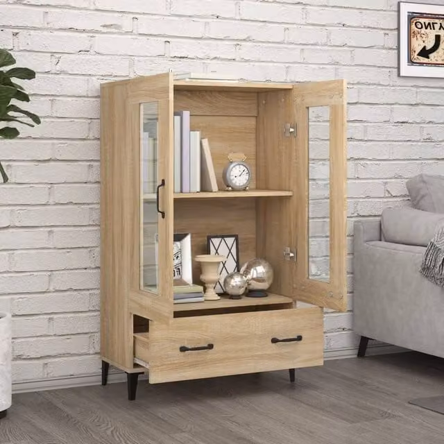 Berkfield Home Sonoma Oak Highboard in Brown with Glass Doors, W/D/H: 70 x 31 x 115 cm – 1