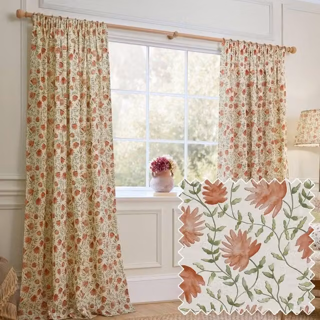 Voyage Maison Elai Fully Lined 100% Cotton Pencil Pleat Curtain Pair in Multicolour, W: 168 cm, D: 137 cm