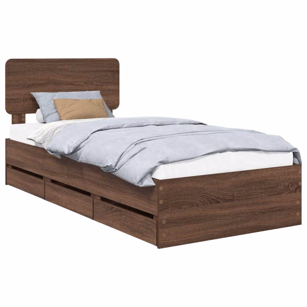 Berkfield Home Modern Bed Frame with Drawers in Brown Oak, W/D/H: 100 x 200 cm, Engineered Wood – 2