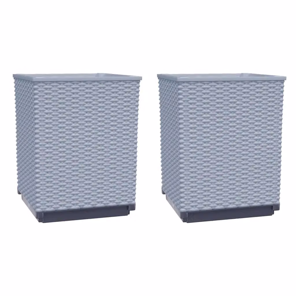 Berkfield Home Set of 2 Grey Polypropylene Ornamental Planters W/D/H: 30 x 30 x 37 cm – 2