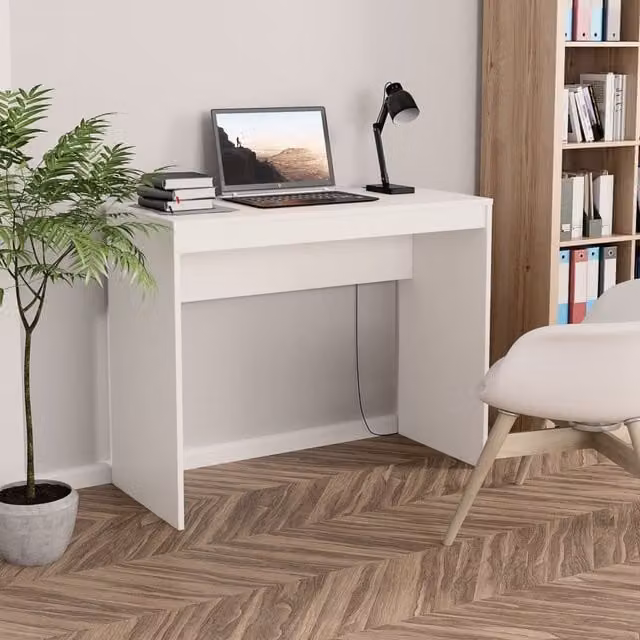 Berkfield Modern White Writing Desk in Engineered Wood, W/D/H: 90 x 40 x 72 cm