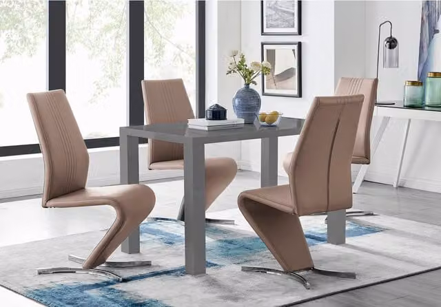FurnitureboxUK Pivero Grey High Gloss Rectangular Dining Table and 4 Willow Chairs Set in Cappuccino