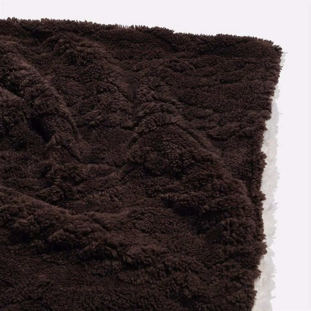 OHS Brown Cable Knit Reversible Sherpa Fleece Throw Blanket, W: 180 cm, D: 200 cm – 4