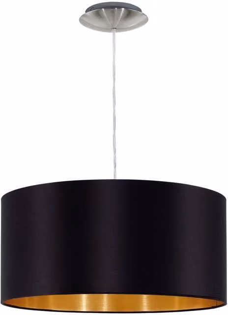 Loops Height Adjustable Pendant Light in Black and Gold with Fabric Shade and E27 Bulb Holder