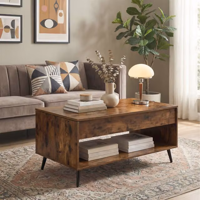 VASAGLE Modern Rectangular Lift Top Coffee Table in Brown and Black