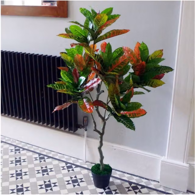Dyzi 130 cm Artificial Codiaeum Variegatum Tree in Green and Multicolour