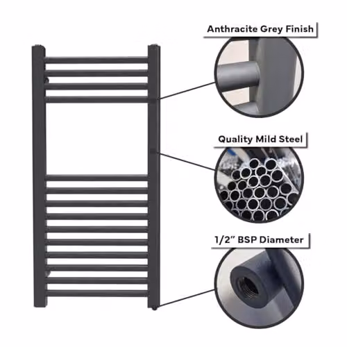 Lux Heat Anthracite Grey Steel Ladder Towel Radiator, H 160 cm x W 60 cm – 4