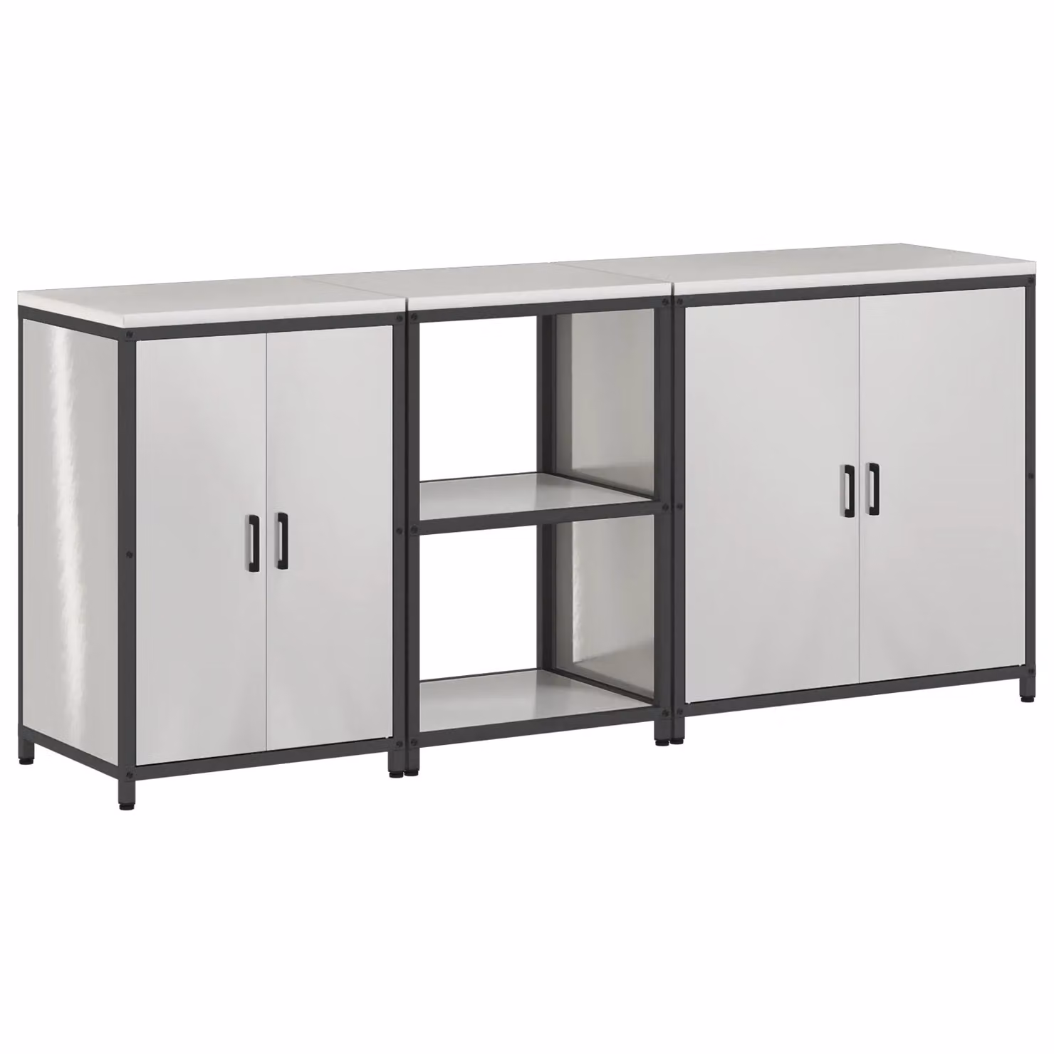 Berkfield Home 3-Piece Industrial Freestanding Kitchen Storage Unit with Hinged Doors and Shelves in Silver Stainless Steel – 2