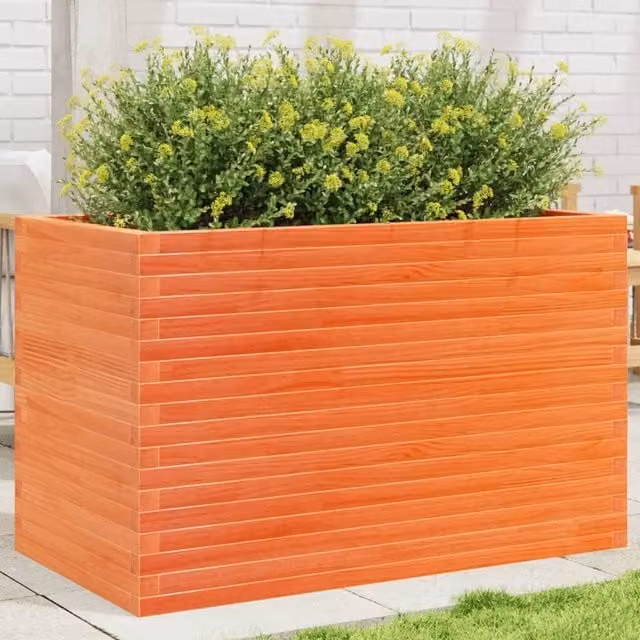 Berkfield Home Garden Wood Planter Tub in Brown and Orange, W/D/H: 110 x 60 x 68.5 cm