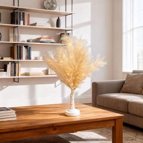Shatchi Cream Feather Tree Table Lamp with Warm White LEDs, Battery Operated, Height: 70 cm – 4
