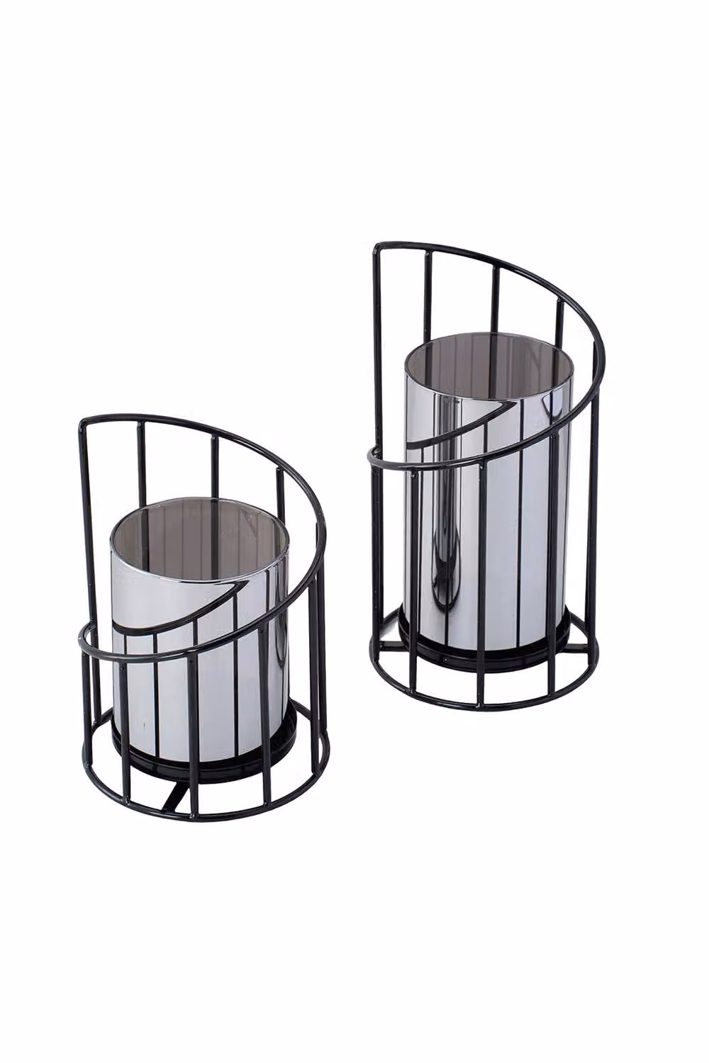 Living and Home Set of 2 Black Metal Pillar Candle Holders for Tabletop Use – 3