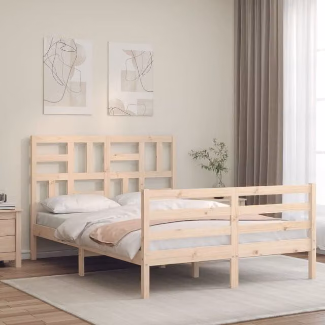 Berkfield Home Rustic Solid Pine Bed Frame with Headboard, Brown, W: 140 cm, L: 200 cm