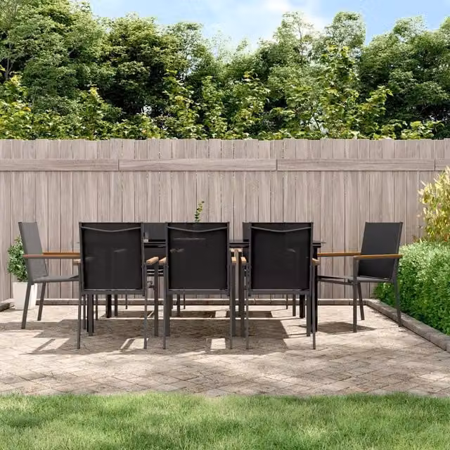 Berkfield Home 9 Piece Modern Garden Dining Set in Black Textilene and Steel – 1