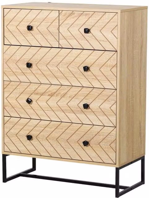 Chilli Seating Brown Industrial Geometric 5 Drawer Chest Cabinet