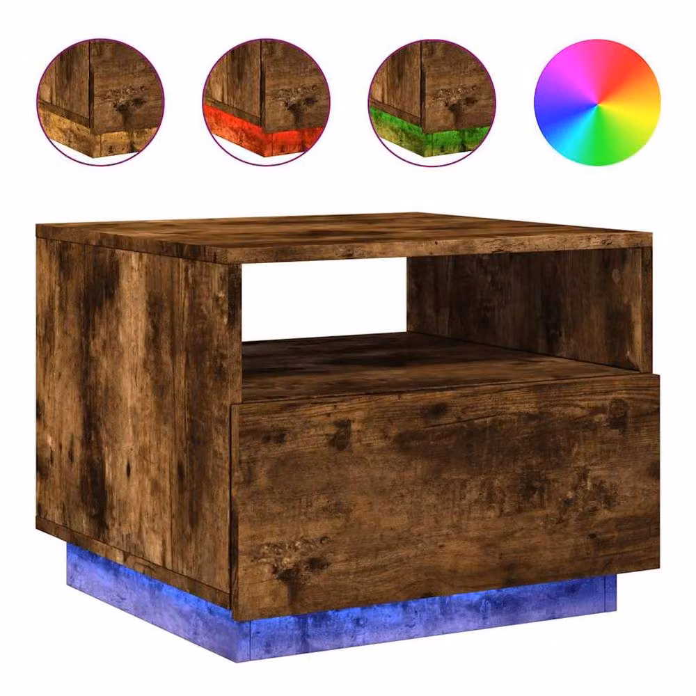 Berkfield Home Modern Coffee Table with LED Lights in Smoked Oak Brown, W/D/H: 50 x 49 x 40 cm – 3