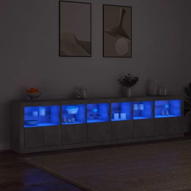 Berkfield Home Modern Sideboard with Integrated LED Lights in Concrete Grey, W: 283 cm, D: 37 cm, H: 67 cm
